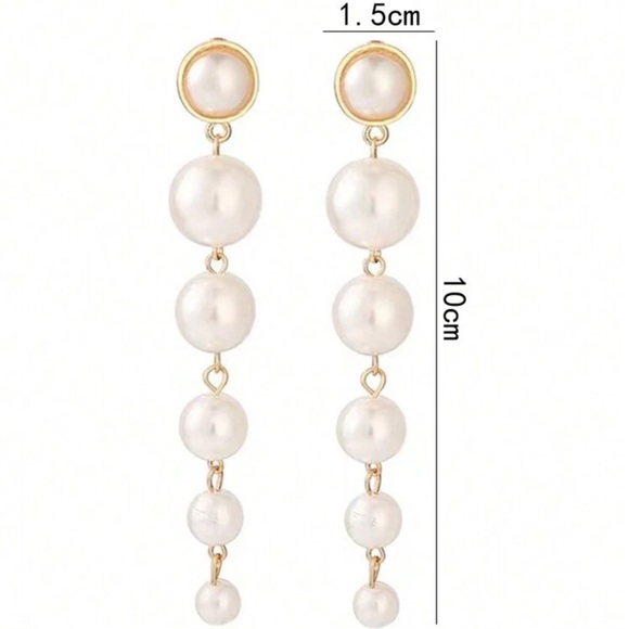 NEW Faux Pearl Decor Extra Long Dramatic, Glam, Luxury Drop Bridal Earrings - Picture 3 of 5